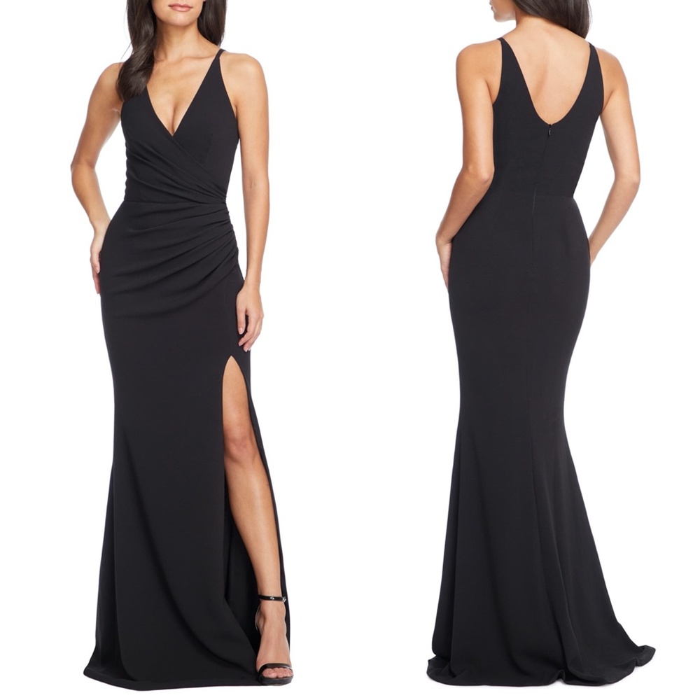 NEW DRESS THE POPULATION Sleeveless BLACK Jordan RUCHED Side Slit EVENING GOWN